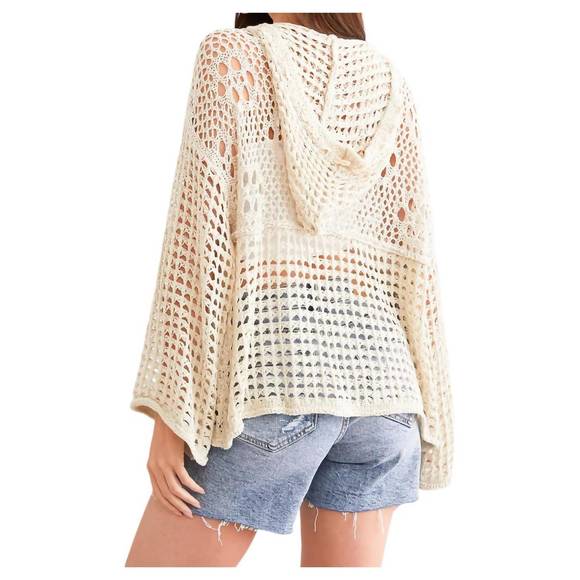 NEW POL open stitch hooded sweater in natural - Picture 3 of 4